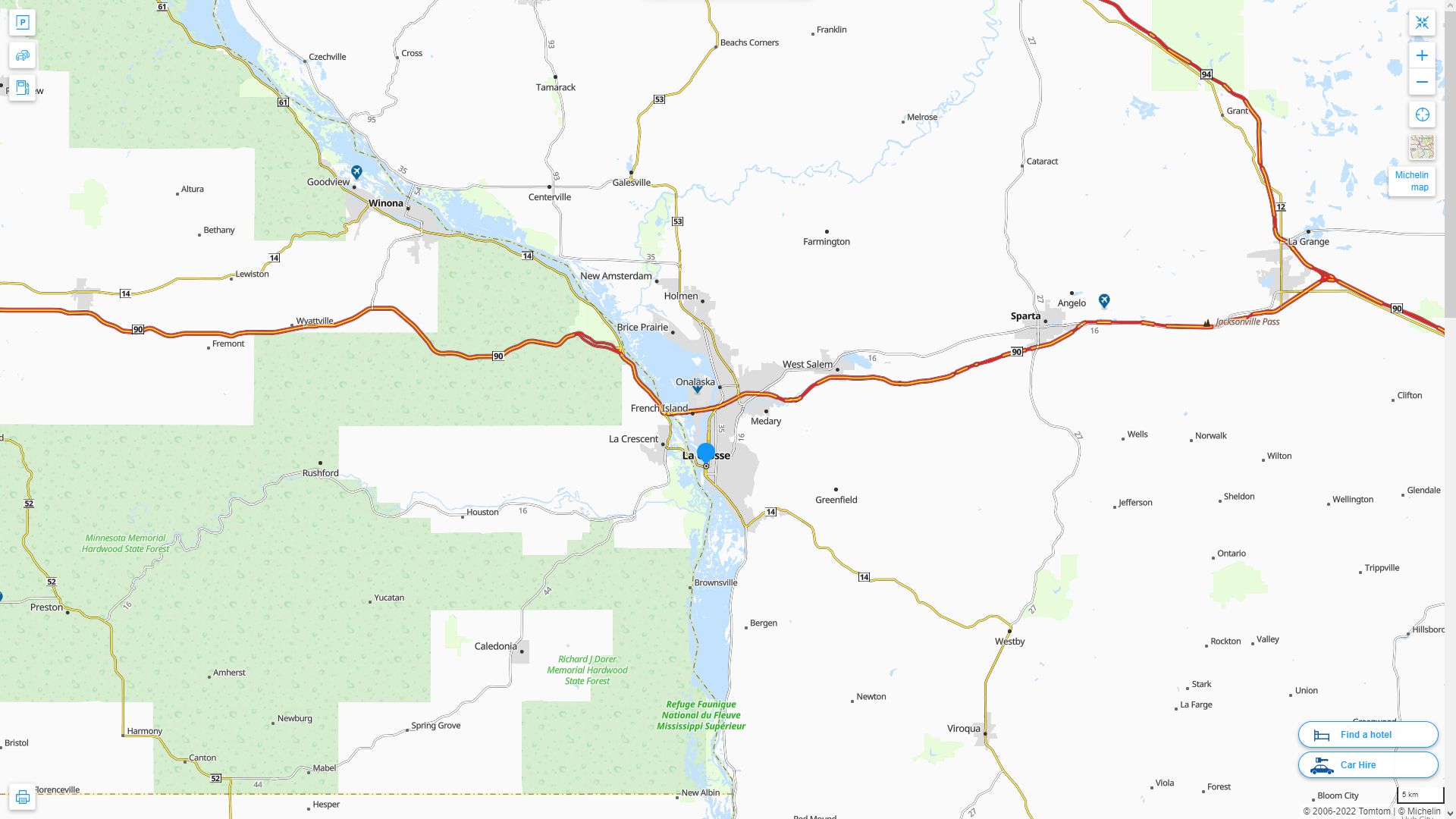 La Crosse Wisconsin Highway and Road Map